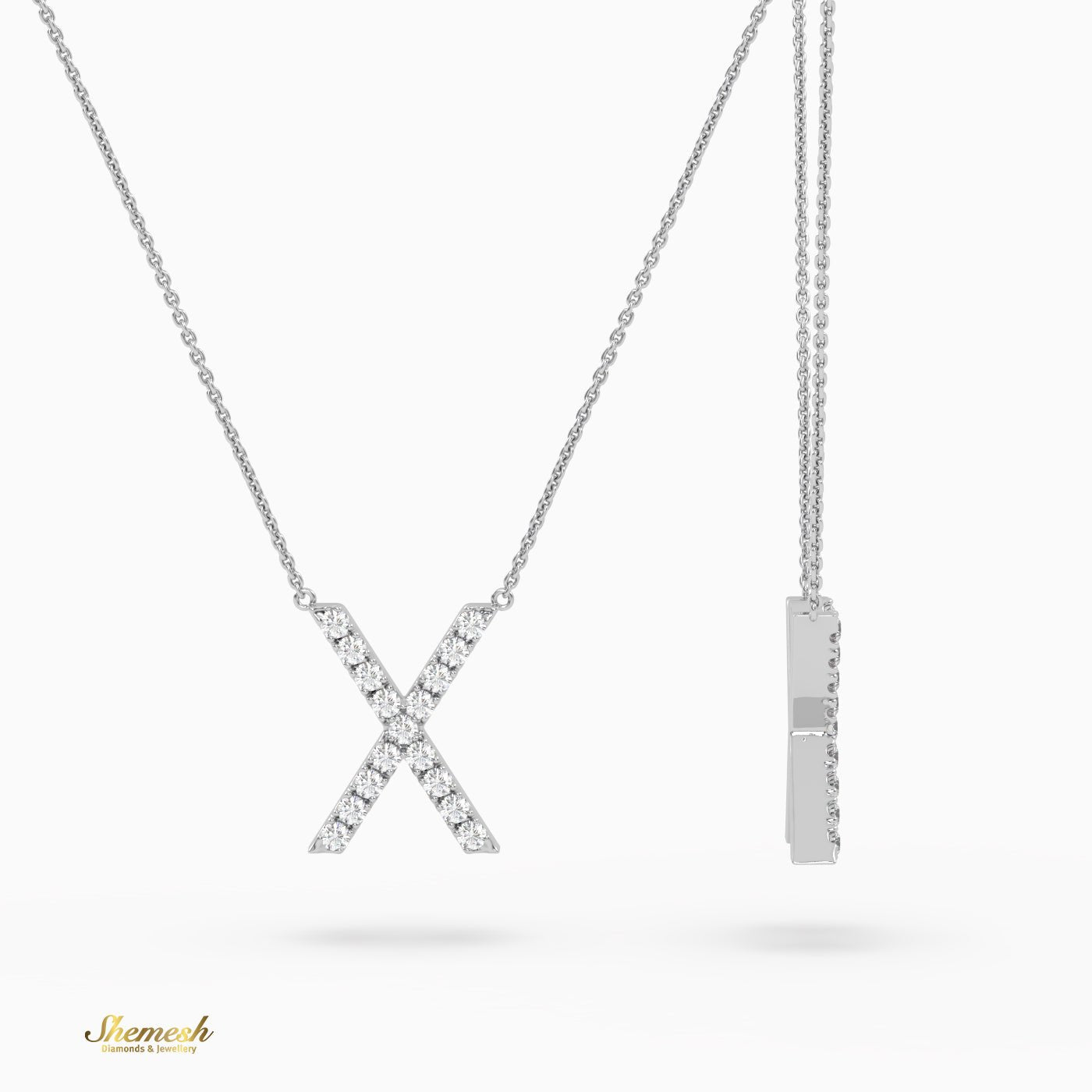 18K Gold Round Cut Diamonds "X" Initial Pendant - shemesh_diamonds