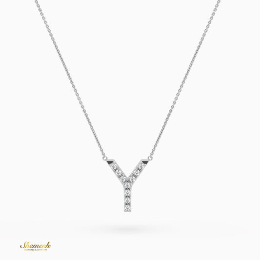 18K Gold Round Cut Diamonds "Y" Initial Pendant - shemesh_diamonds