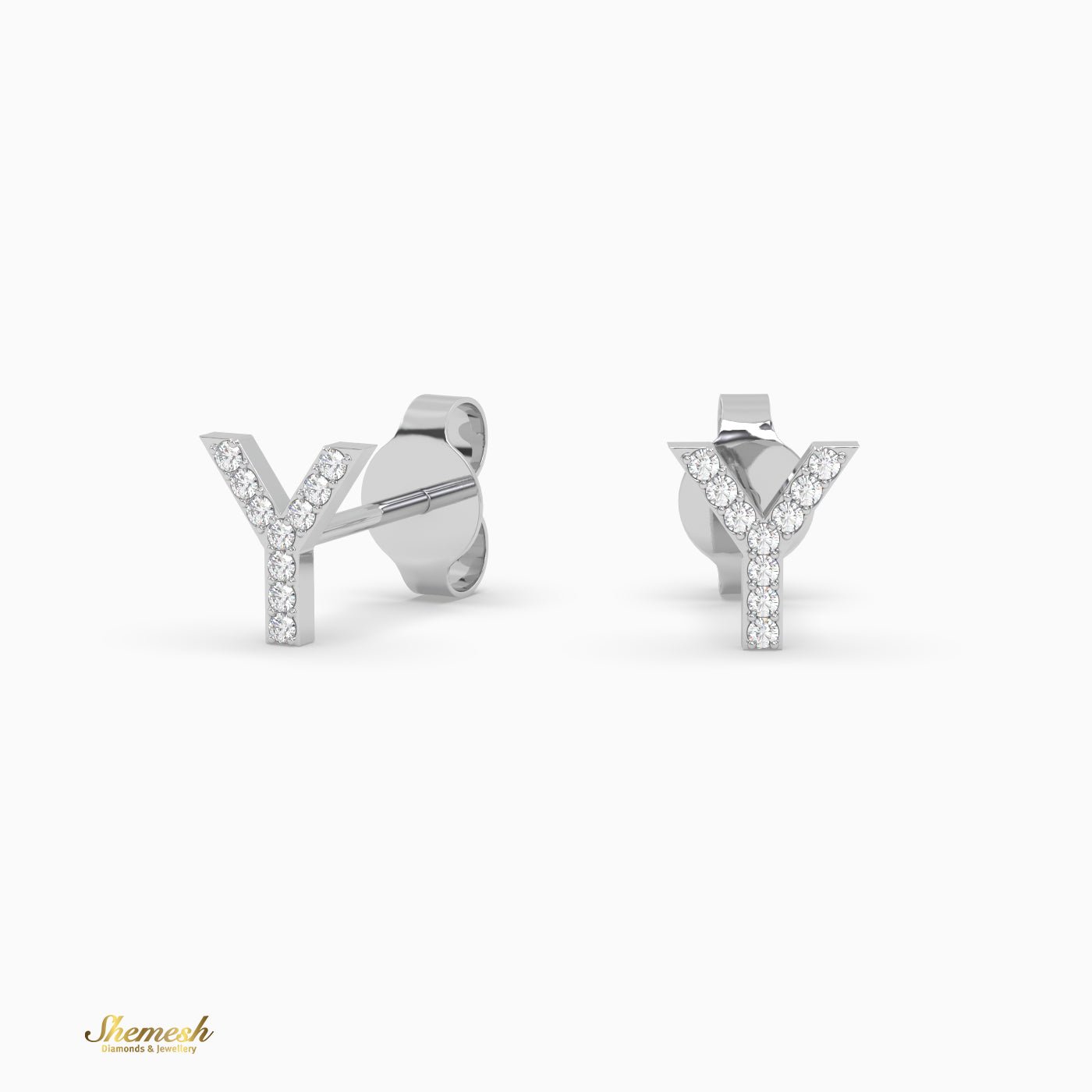 18K Gold "Y" Initial Stud Earrings - shemesh_diamonds