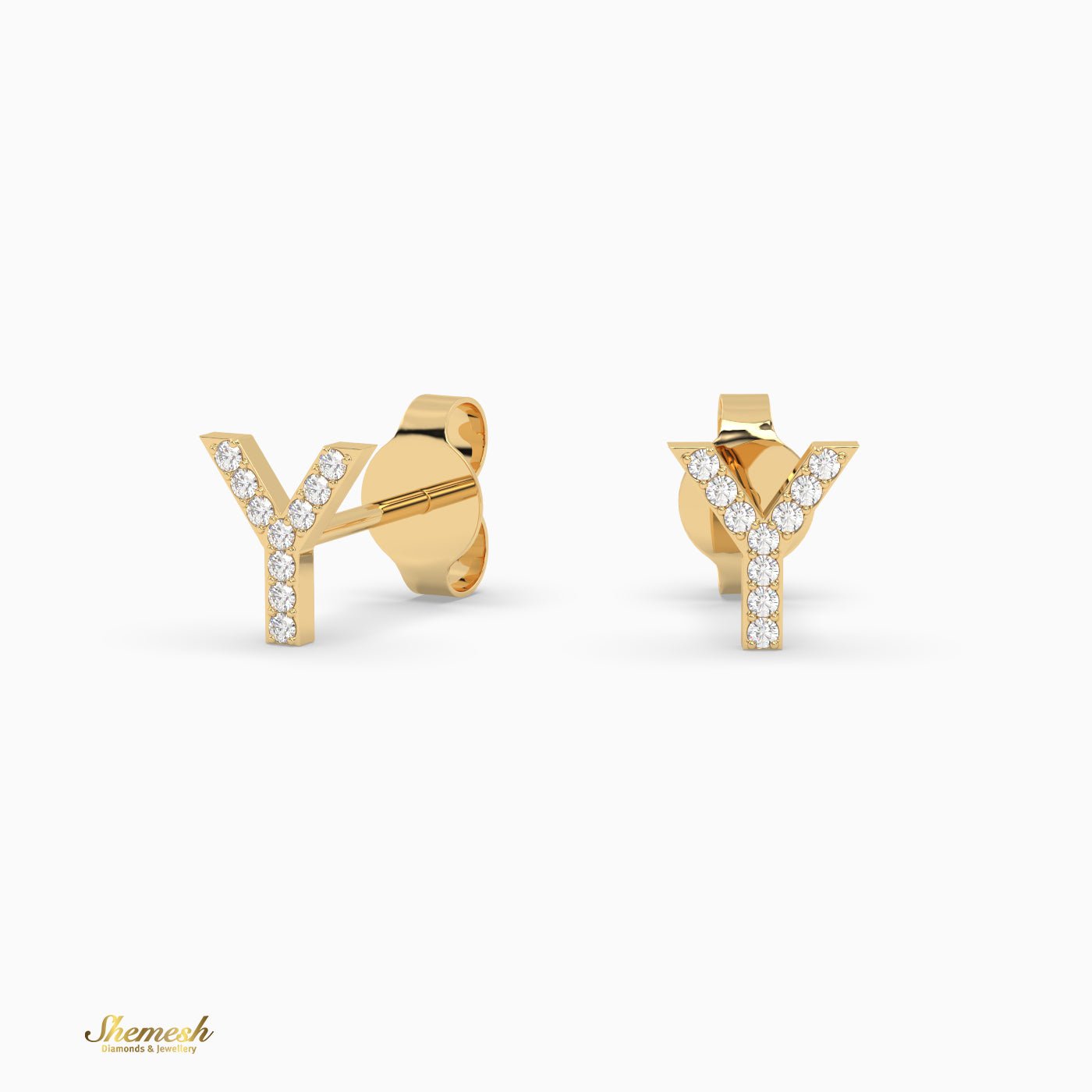 18K Gold "Y" Initial Stud Earrings - shemesh_diamonds