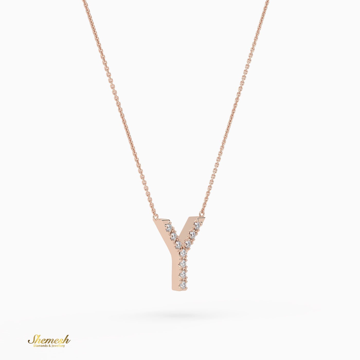 18K Gold Round Cut Diamonds "Y" Initial Pendant - shemesh_diamonds