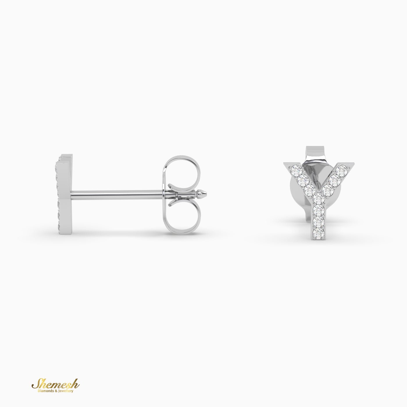 18K Gold "Y" Initial Stud Earrings - shemesh_diamonds