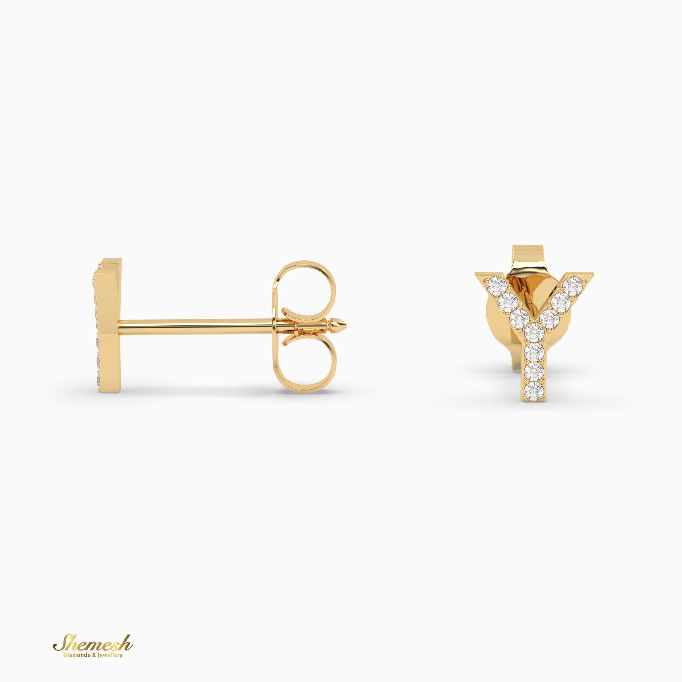 18K Gold "Y" Initial Stud Earrings - shemesh_diamonds