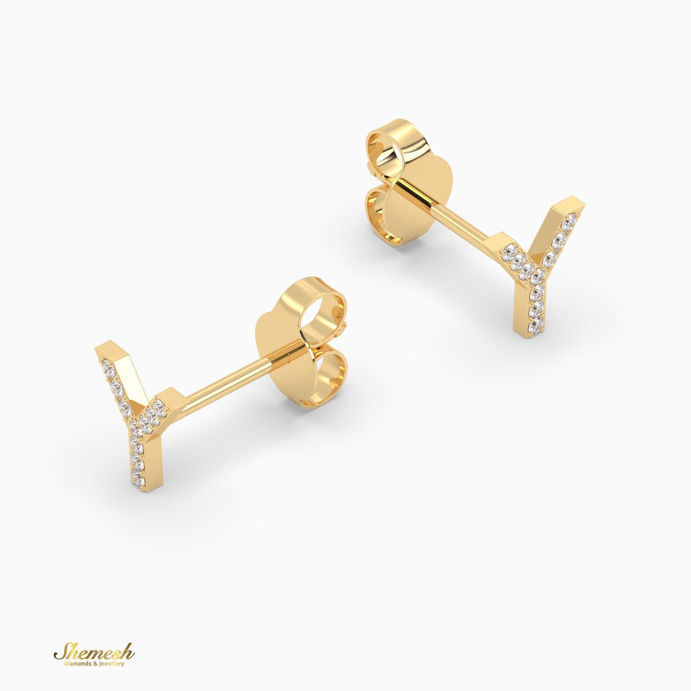 18K Gold "Y" Initial Stud Earrings - shemesh_diamonds