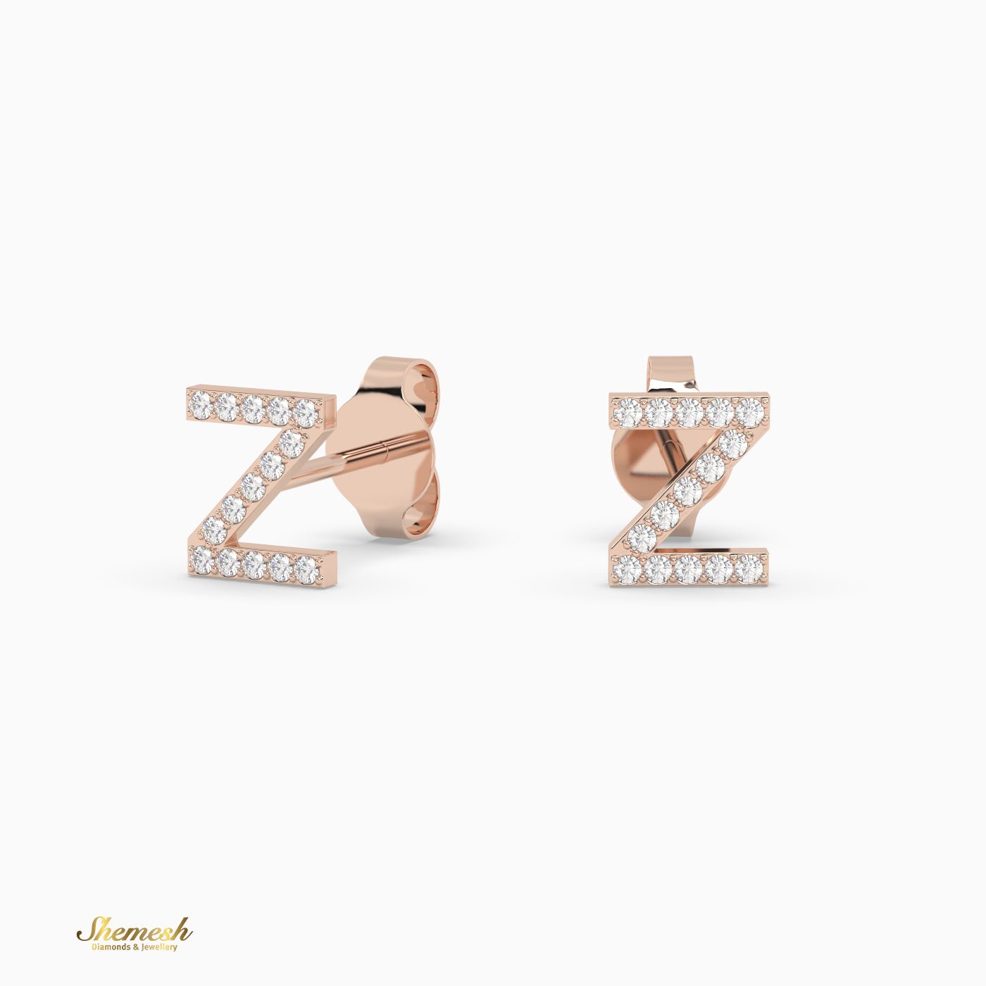 18K Gold "Z" Initial Stud Earrings - shemesh_diamonds