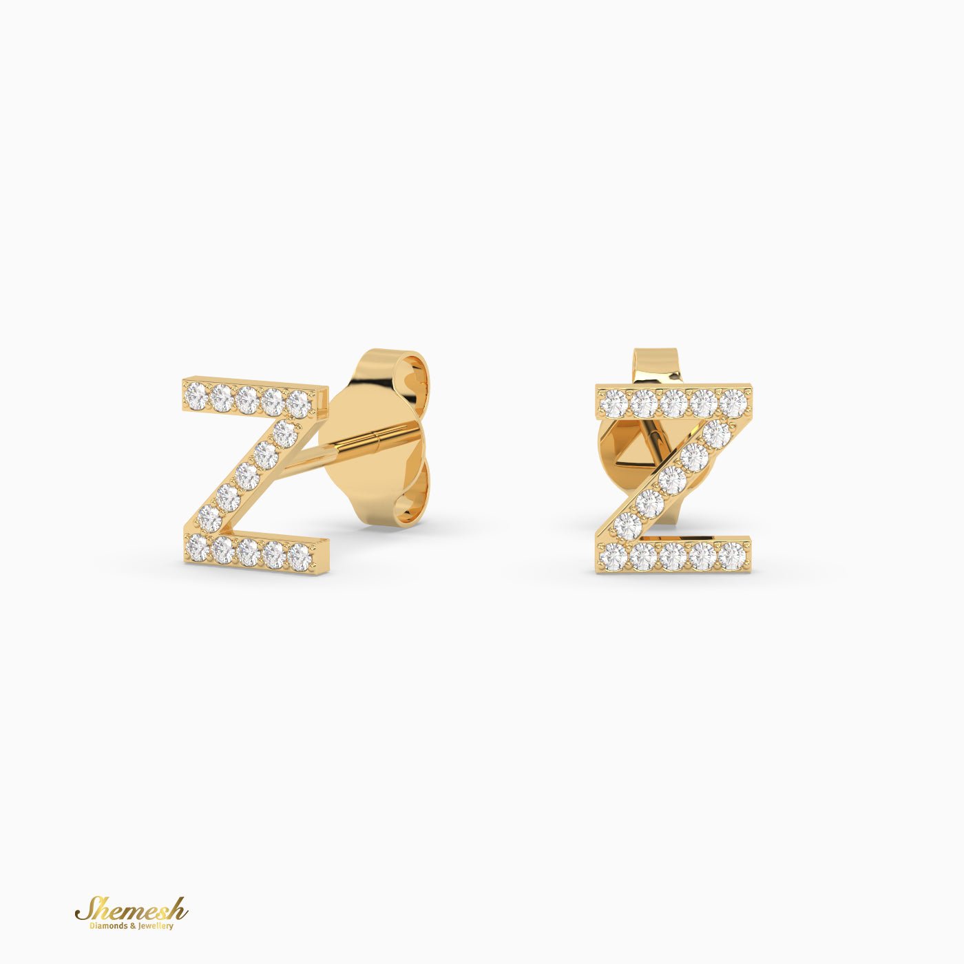 18K Gold "Z" Initial Stud Earrings - shemesh_diamonds