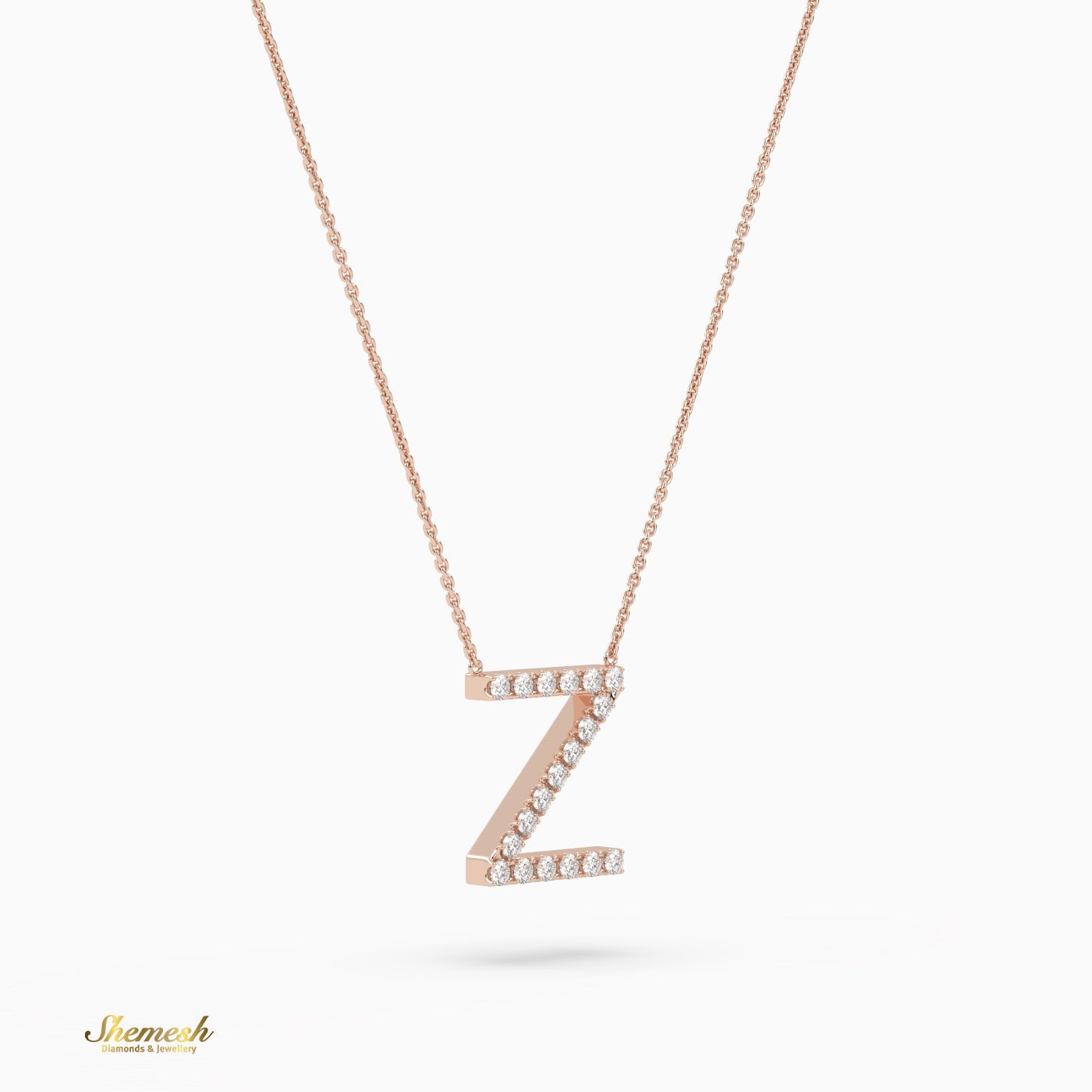 18K Gold Round Cut Diamonds "Z" Initial Pendant - shemesh_diamonds