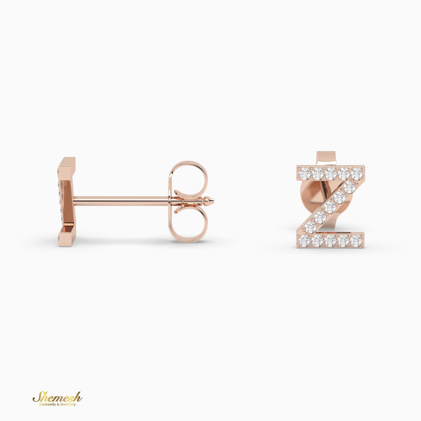 18K Gold "Z" Initial Stud Earrings - shemesh_diamonds