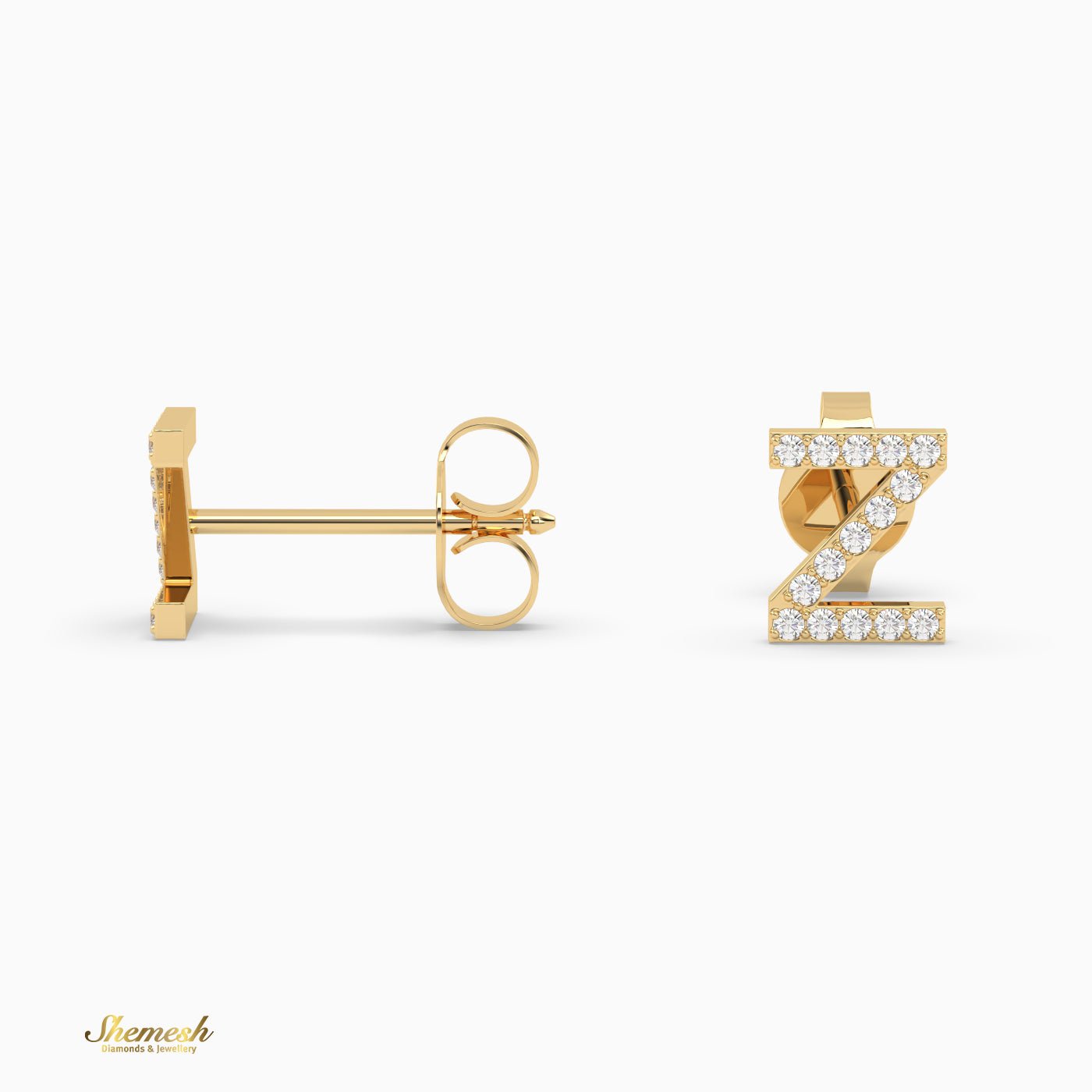 18K Gold "Z" Initial Stud Earrings - shemesh_diamonds