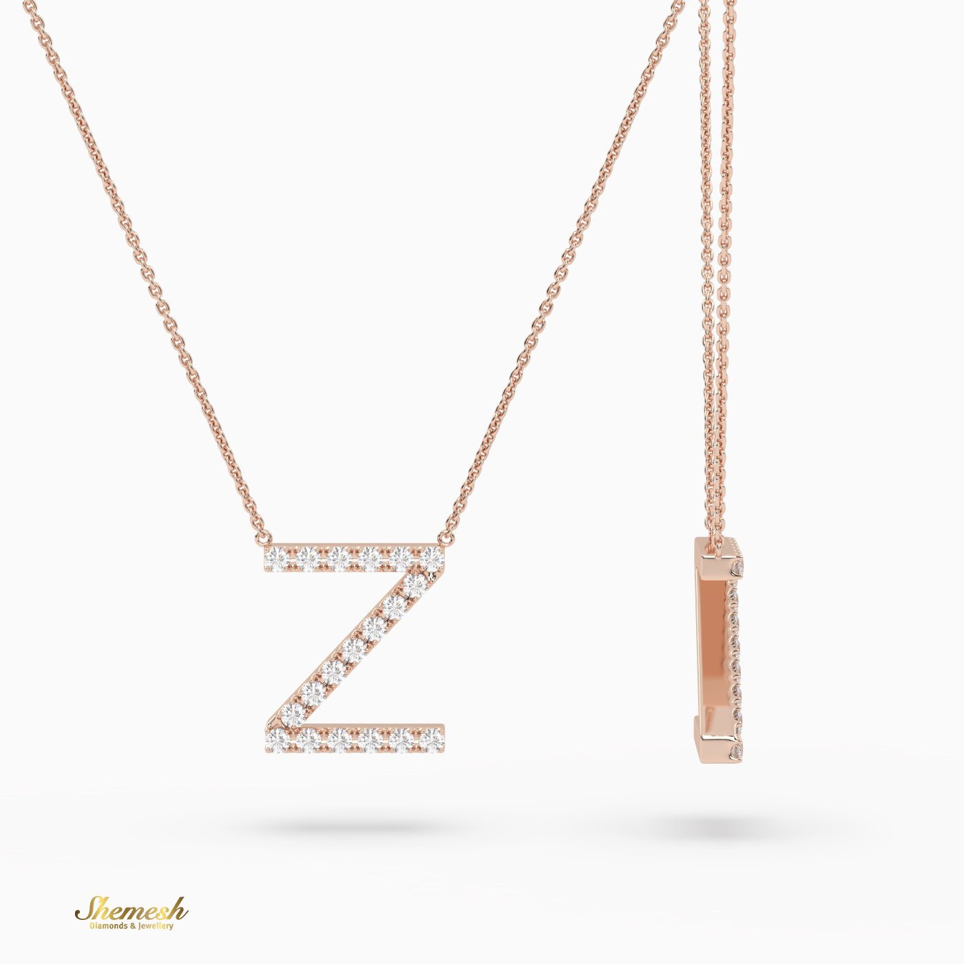 18K Gold Round Cut Diamonds "Z" Initial Pendant - shemesh_diamonds