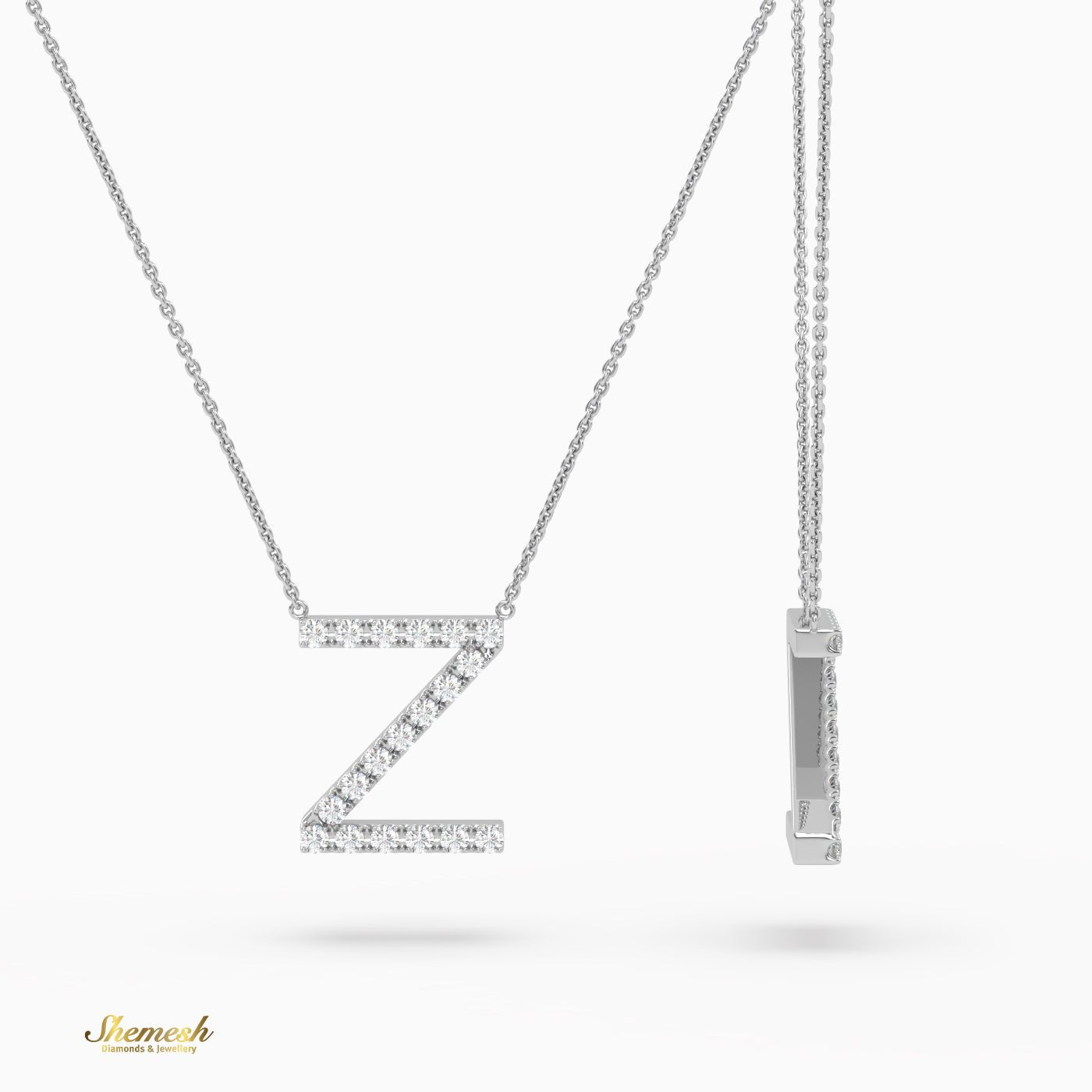 18K Gold Round Cut Diamonds "Z" Initial Pendant - shemesh_diamonds